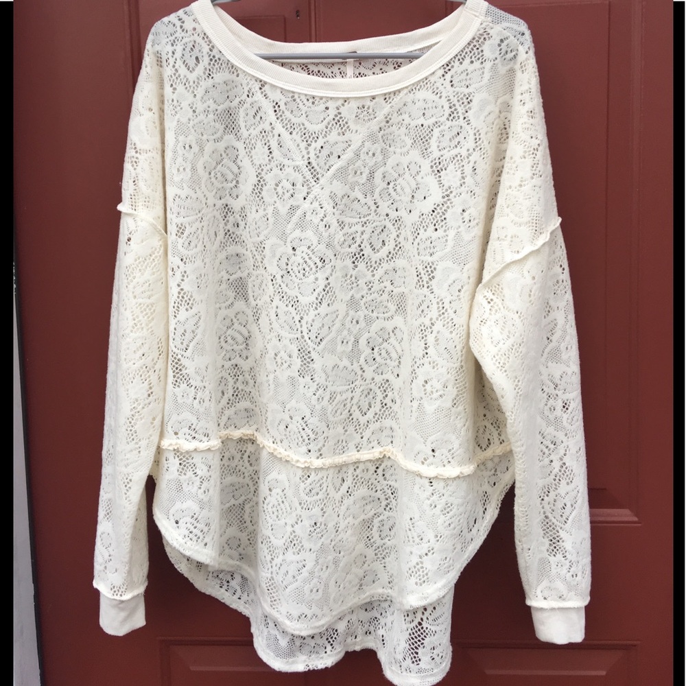 Free people cream lace tunic top medium